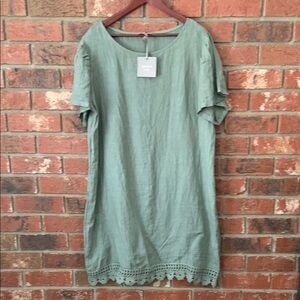 Saiph Lab Sage Green Linen Dress with Crochet Detail